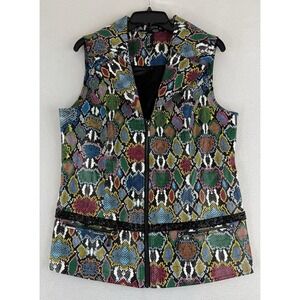 Berek Full Zip Vest Women Large Abstract Snakeskin Texture Polyester Zip Pockets